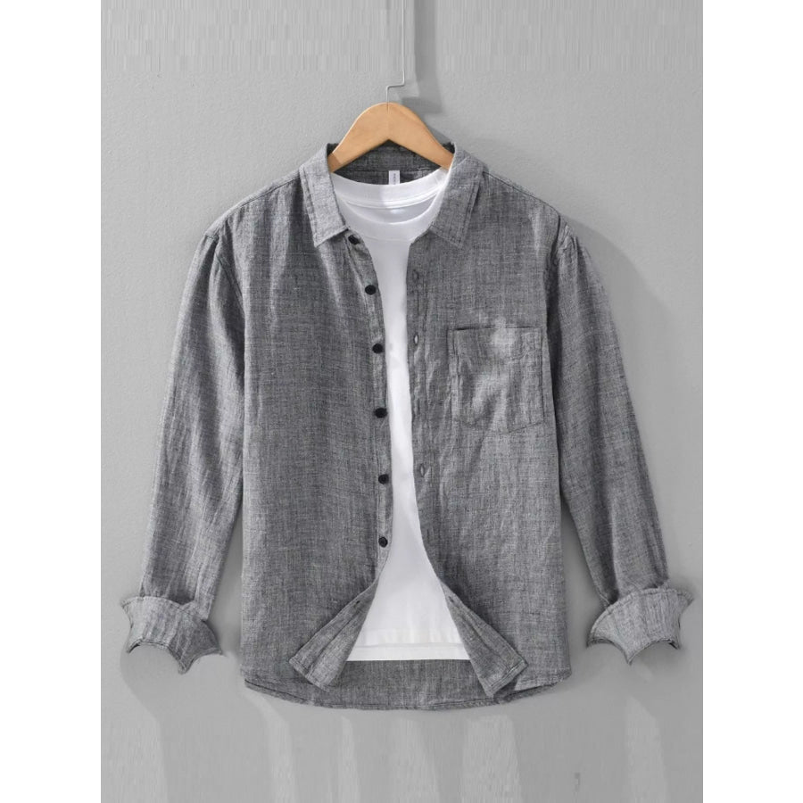 Men’s Plus Size Button Up Long Sleeve Shirt Grey / M Apparel and Accessories