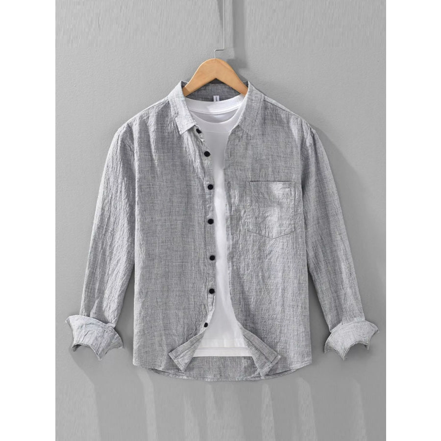 Men’s Plus Size Button Up Long Sleeve Shirt Hemp Ash / M Apparel and Accessories
