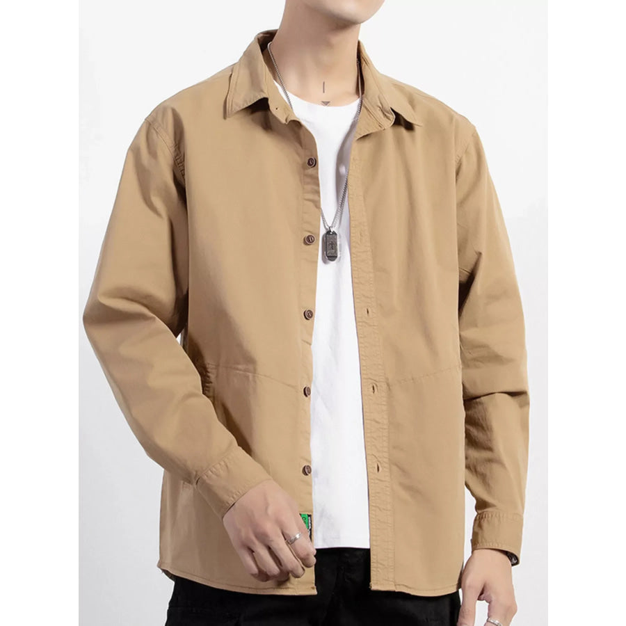Men’s Plus Size Button Up Long Sleeve Shirt Khaki / M Apparel and Accessories