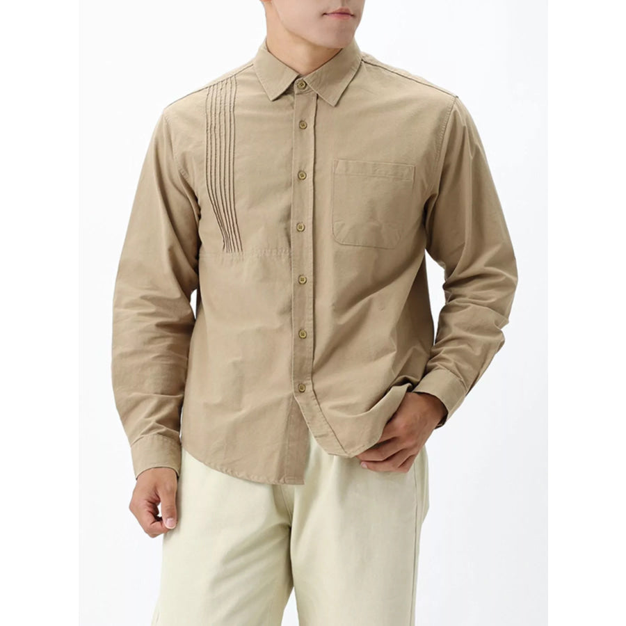 Men’s Plus Size Button Up Long Sleeve Shirt Khaki / M Apparel and Accessories