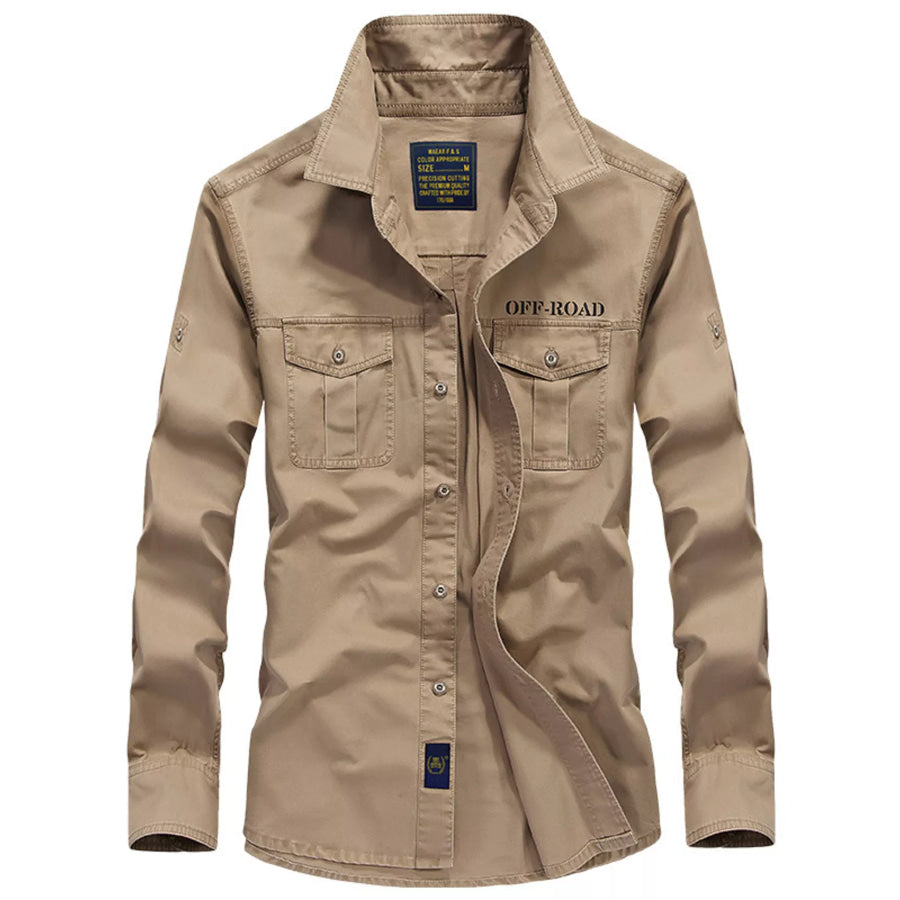 Men’s Plus Size Button Up Long Sleeve Shirt Khakis / M Apparel and Accessories