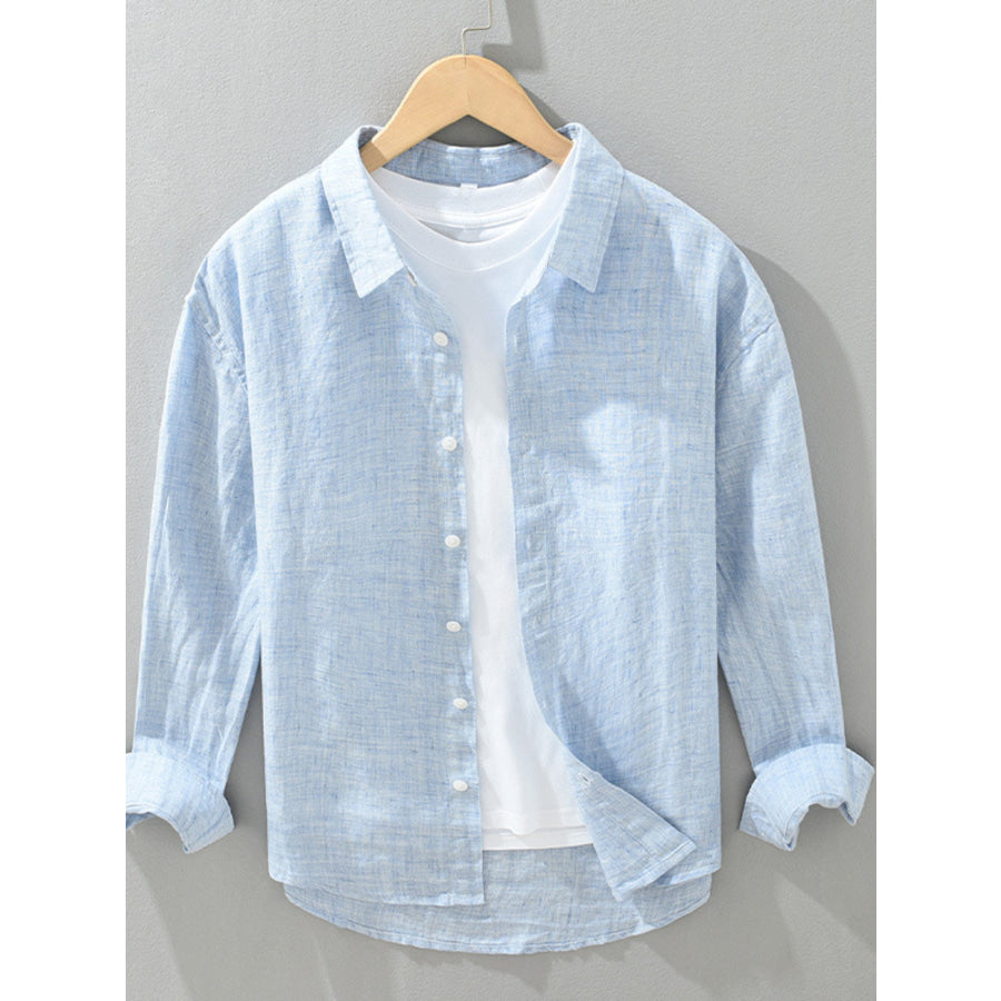 Men’s Plus Size Button Up Long Sleeve Shirt Light Blue / M Apparel and Accessories