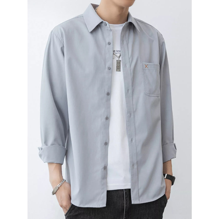 Men’s Plus Size Button Up Long-Sleeve Shirt Light Blue / M Apparel and Accessories