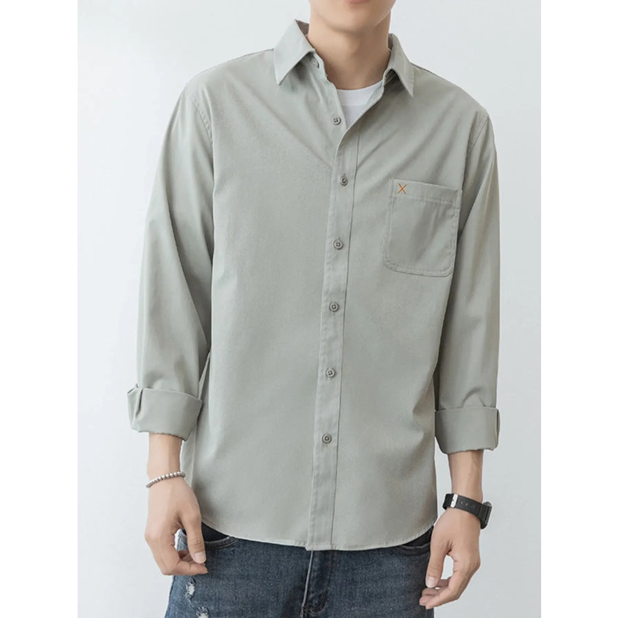 Men’s Plus Size Button Up Long-Sleeve Shirt Light Green / M Apparel and Accessories