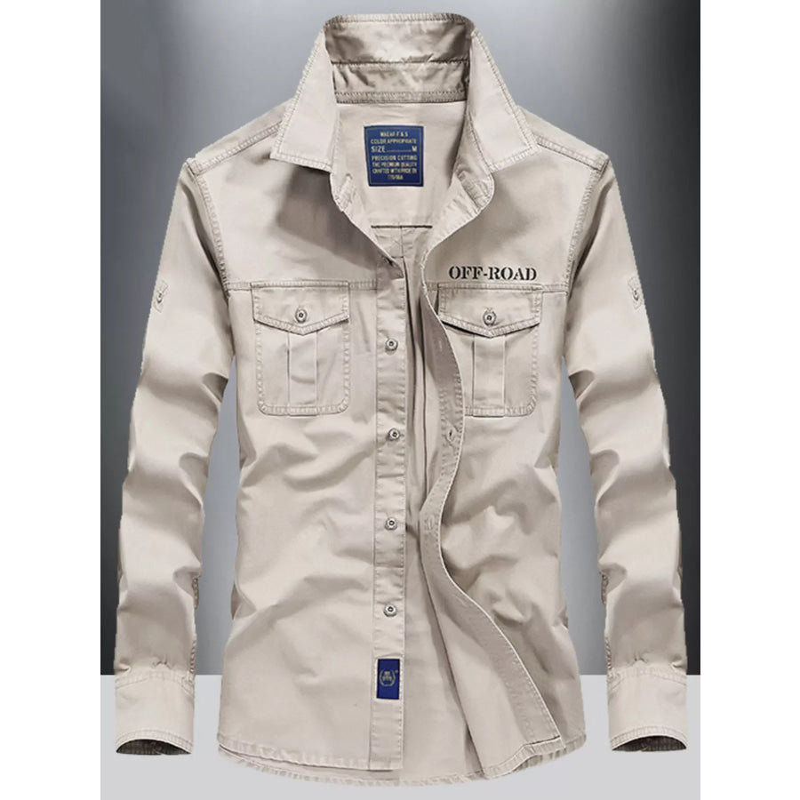 Men’s Plus Size Button Up Long Sleeve Shirt Rice White / M Apparel and Accessories