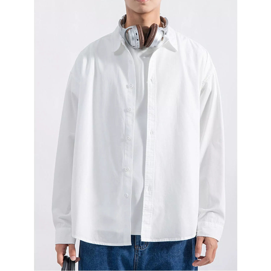 Men’s Plus Size Button Up Long Sleeve Shirt White / M Apparel and Accessories