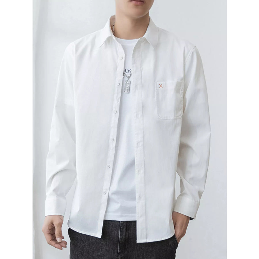 Men’s Plus Size Button Up Long-Sleeve Shirt White / M Apparel and Accessories