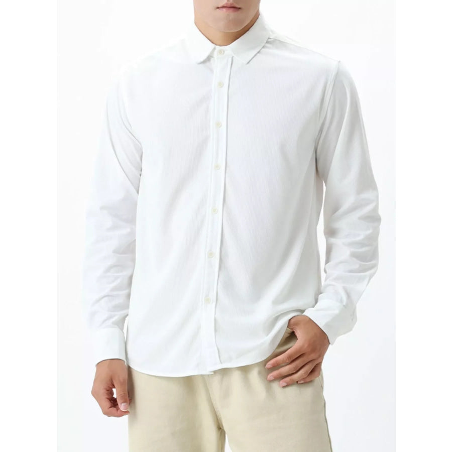 Men’s Plus Size Button Up Long Sleeve Shirt White / M Apparel and Accessories