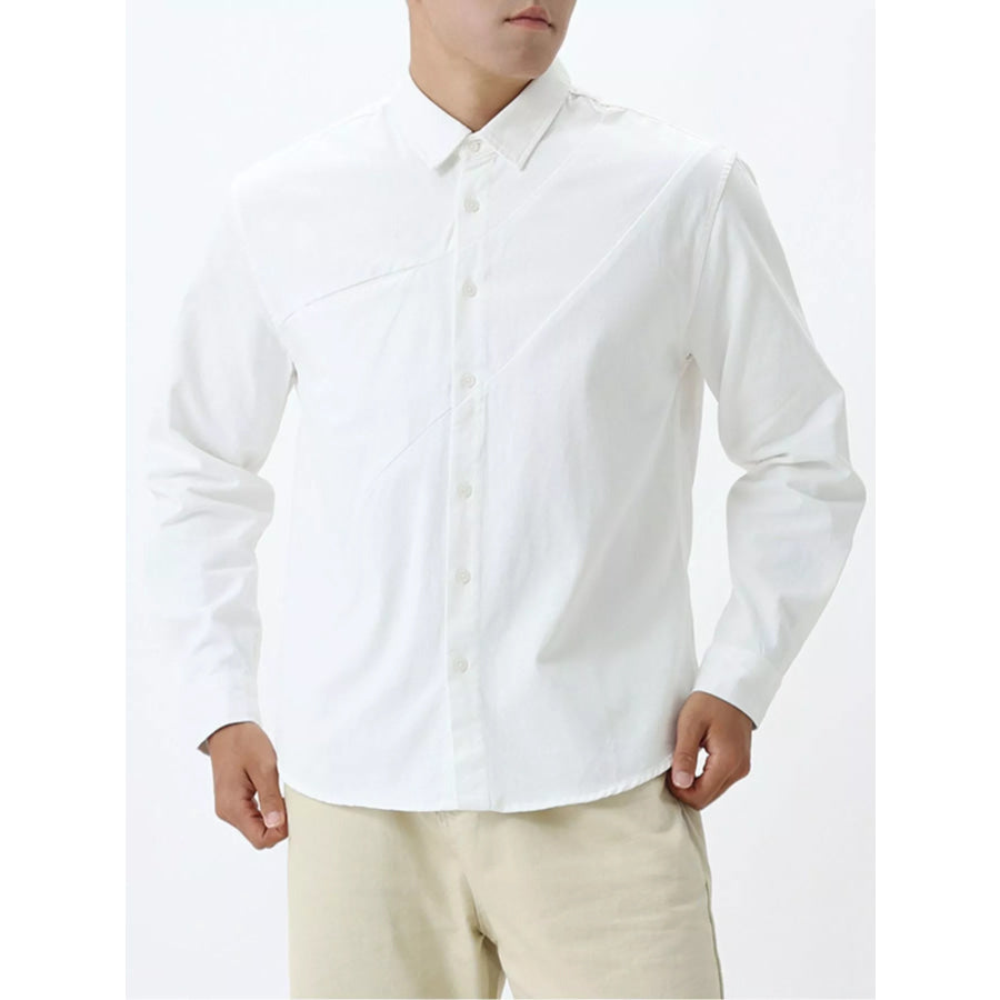 Men’s Plus Size Button Up Long Sleeve Shirt White / M Apparel and Accessories