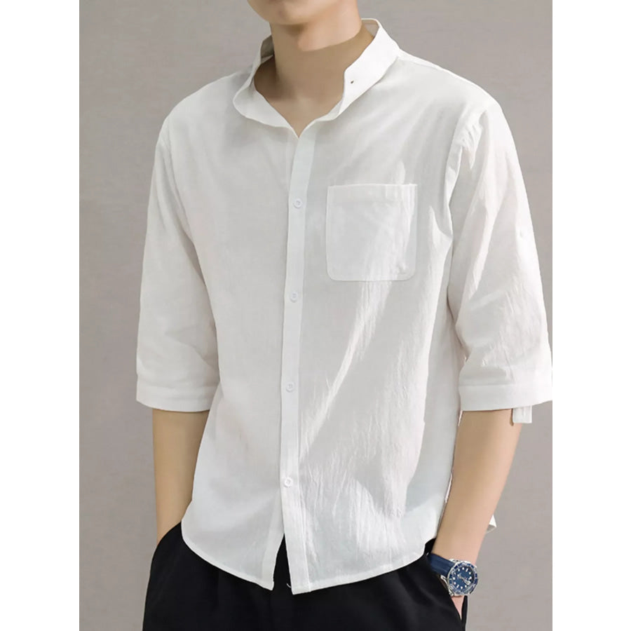 Men’s Plus Size Button Up Roll-Up Sleeve Shirt Apparel and Accessories