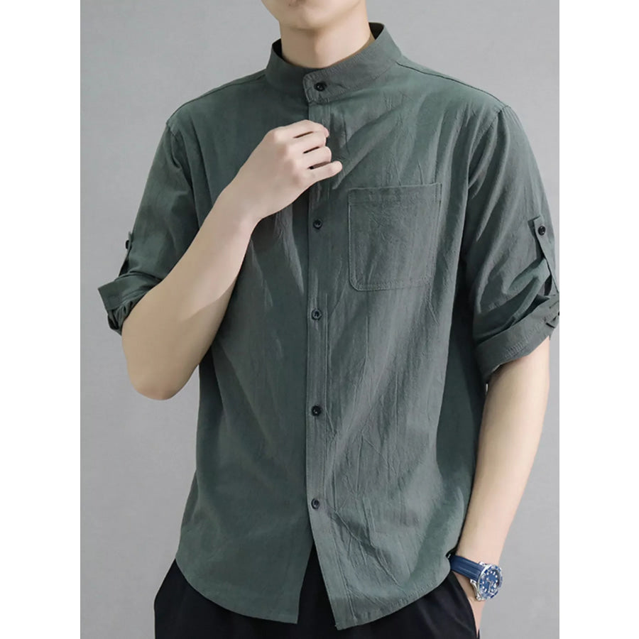 Men’s Plus Size Button Up Roll-Up Sleeve Shirt Apparel and Accessories