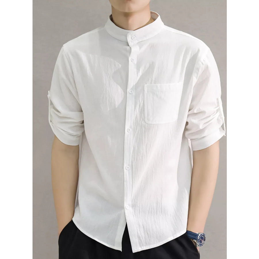 Men’s Plus Size Button Up Roll-Up Sleeve Shirt Apparel and Accessories