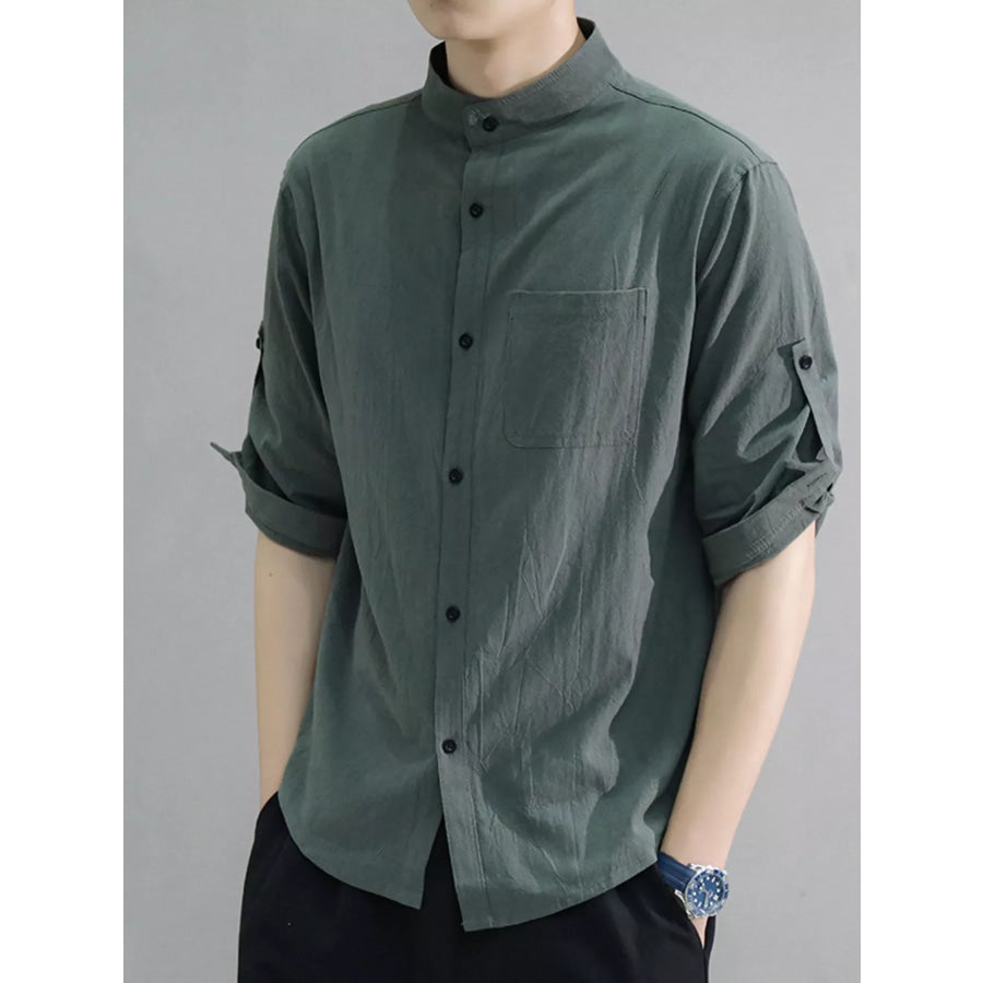 Men’s Plus Size Button Up Roll-Up Sleeve Shirt Apparel and Accessories