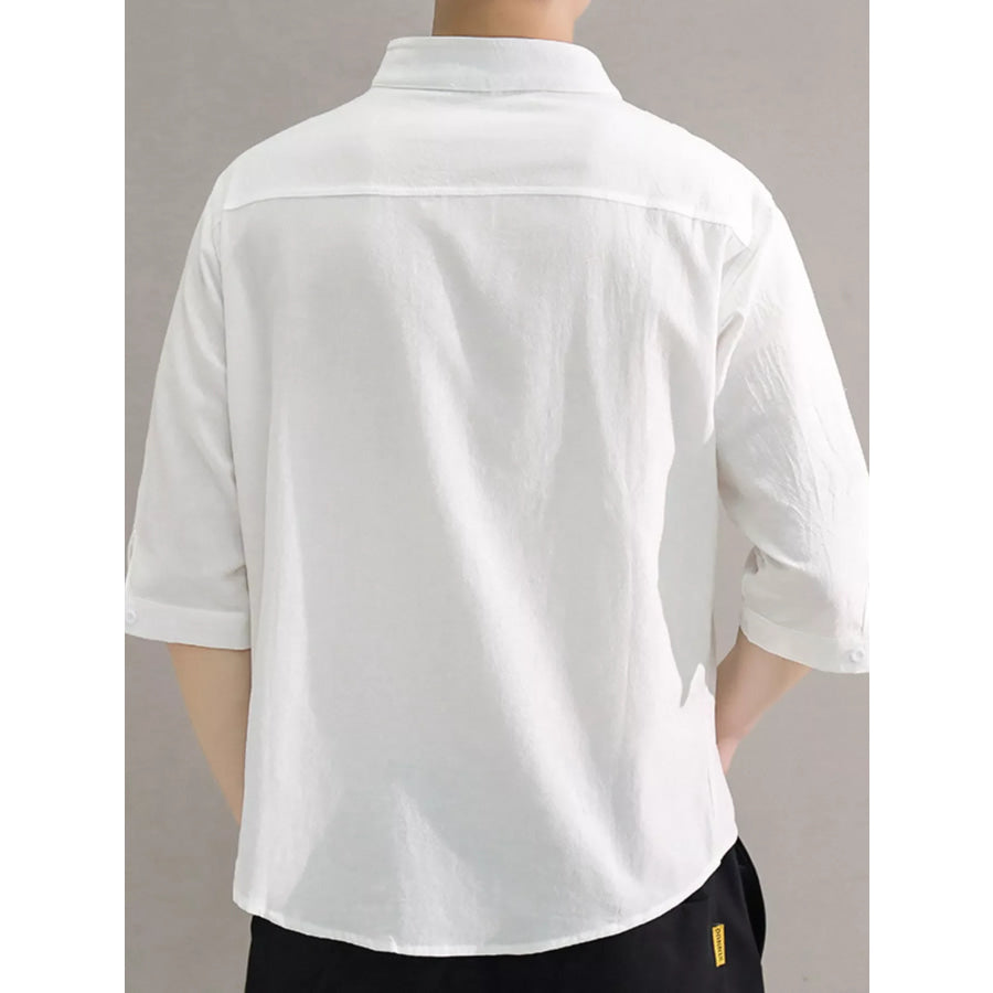 Men’s Plus Size Button Up Roll-Up Sleeve Shirt Apparel and Accessories