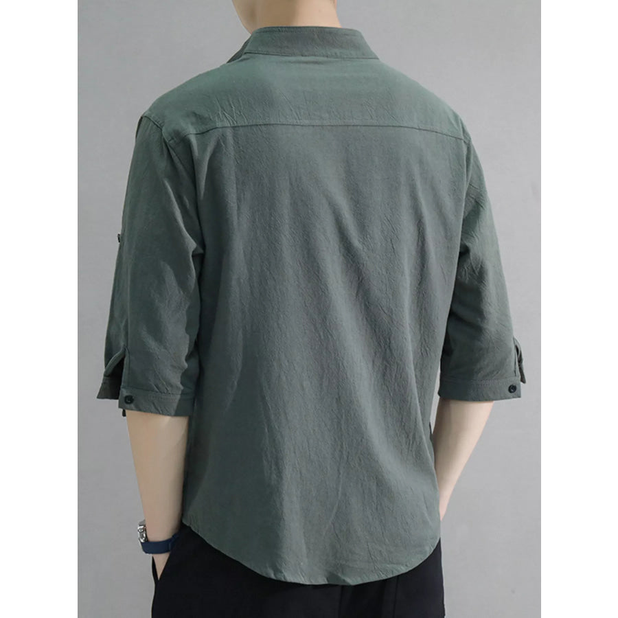 Men’s Plus Size Button Up Roll-Up Sleeve Shirt Apparel and Accessories