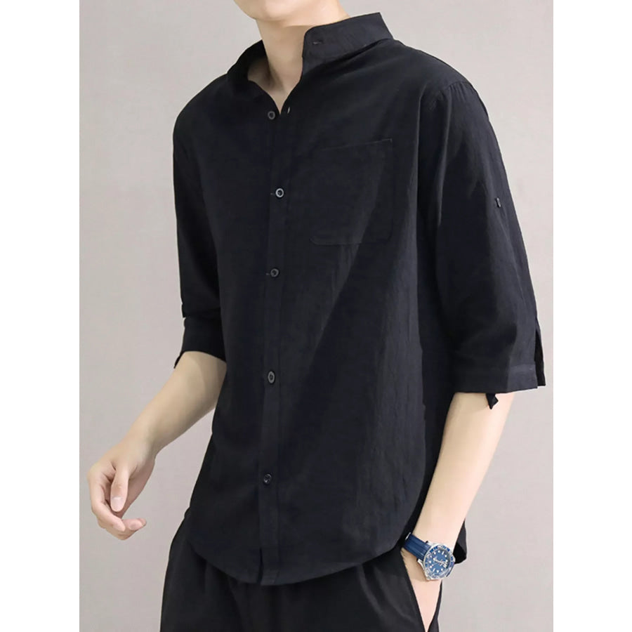 Men’s Plus Size Button Up Roll-Up Sleeve Shirt Apparel and Accessories