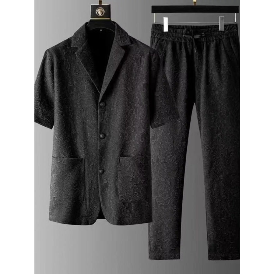 Men’s Plus Size Button Up Shirt and Pants Set Black / M Apparel and Accessories