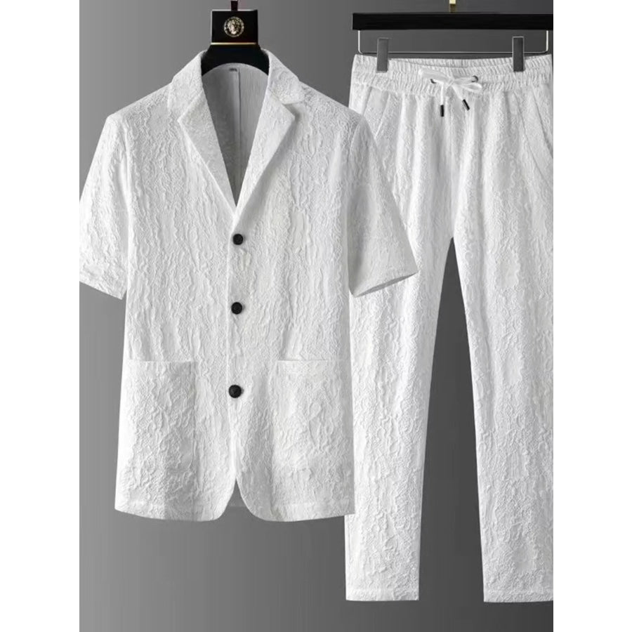 Men’s Plus Size Button Up Shirt and Pants Set White / M Apparel and Accessories