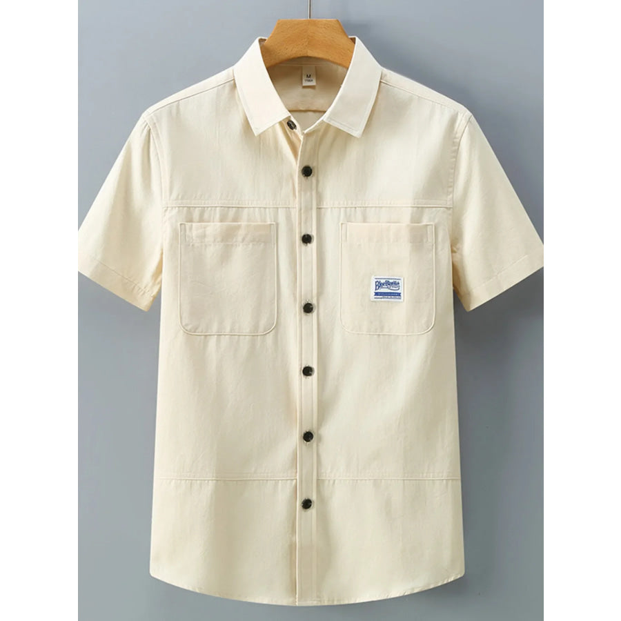 Men’s Plus Size Button Up Short-Sleeve Shirt Apricot / M Apparel and Accessories