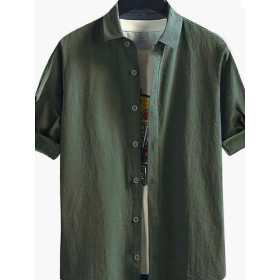 Men’s Plus Size Button Up Short Sleeve Shirt Army Green / M Apparel and Accessories