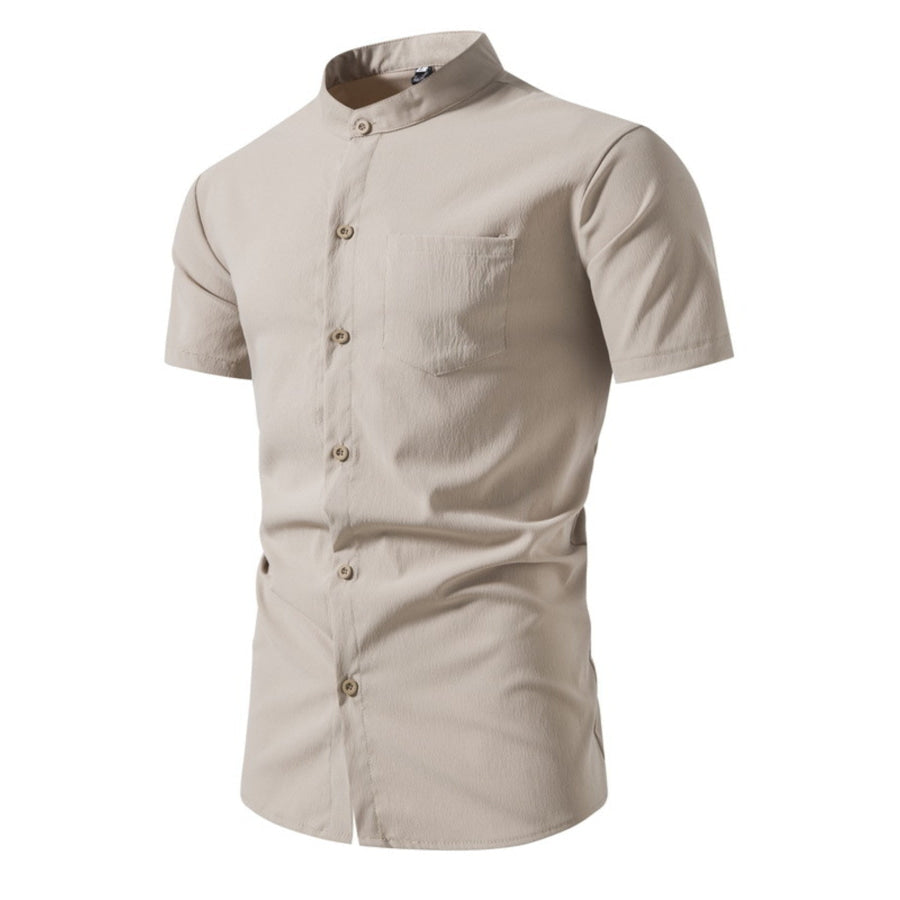 Men’s Plus Size Button Up Short Sleeve Shirt Beige White / M Apparel and Accessories