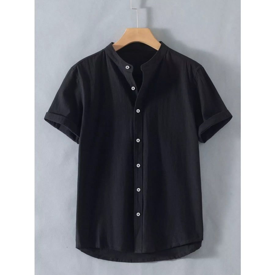 Men’s Plus Size Button Up Short Sleeve Shirt Black / M Apparel and Accessories
