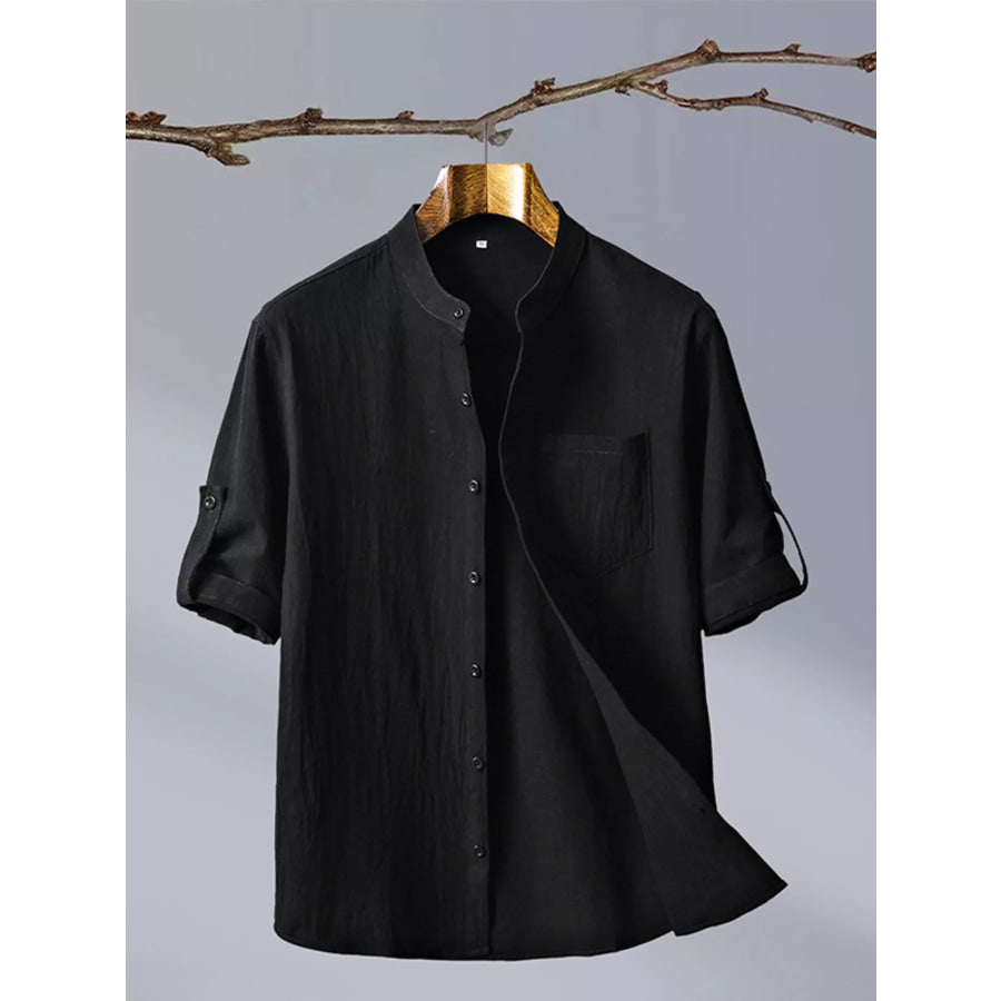 Men’s Plus Size Button Up Short Sleeve Shirt Black / M Apparel and Accessories
