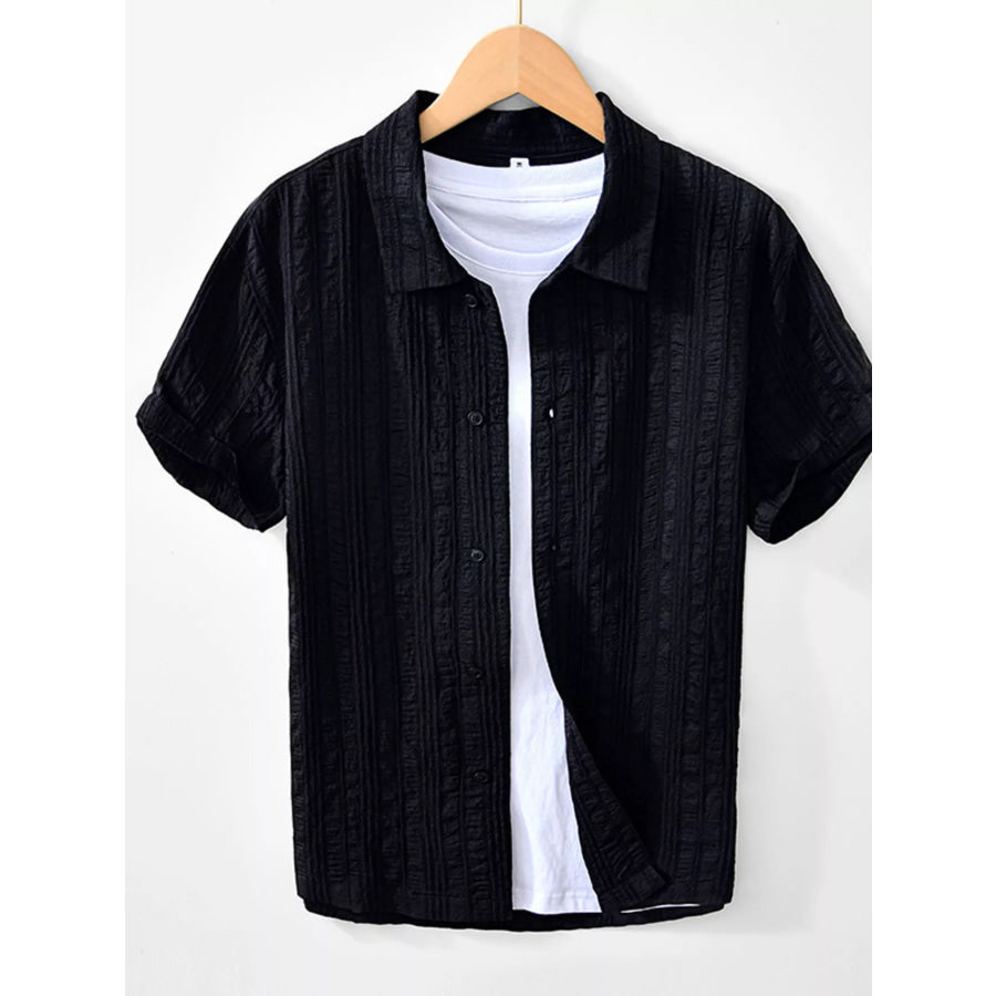 Men’s Plus Size Button Up Short Sleeve Shirt Coffee / M Apparel and Accessories