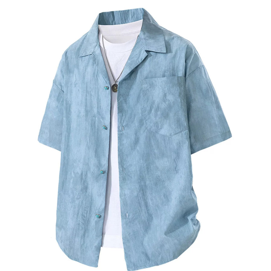 Men’s Plus Size Button Up Short Sleeve Shirt Blue / M Apparel and Accessories
