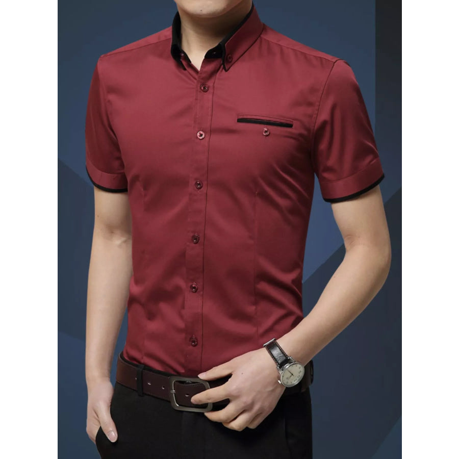 Men’s Plus Size Button Up Short Sleeve Shirt Burgundy / M Apparel and Accessories