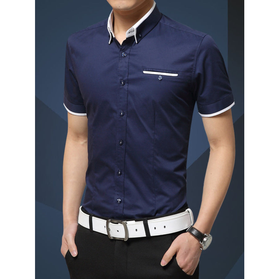 Men’s Plus Size Button Up Short Sleeve Shirt Dark Blue / M Apparel and Accessories