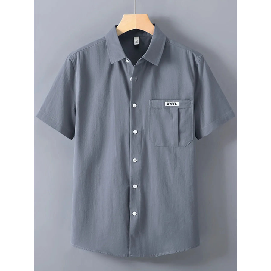 Men’s Plus Size Button Up Short-Sleeve Shirt Dark Gray / M Apparel and Accessories