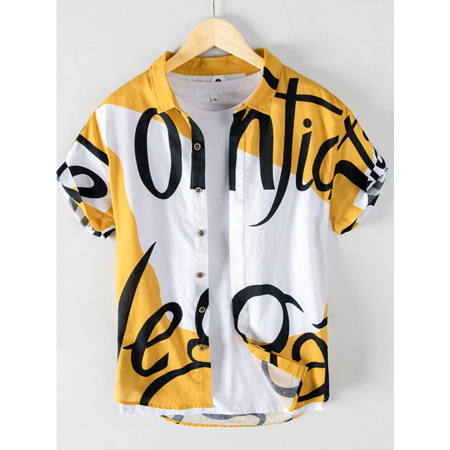 Men’s Plus Size Button Up Short Sleeve Shirt Gold / M Apparel and Accessories