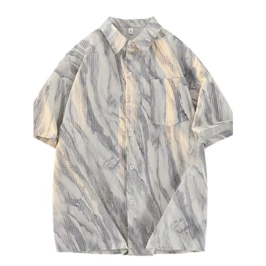 Men’s Plus Size Button Up Short Sleeve Shirt Gray / M Apparel and Accessories