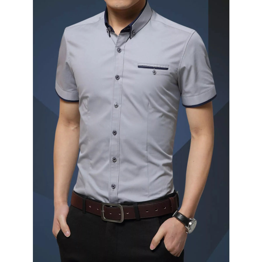 Men’s Plus Size Button Up Short Sleeve Shirt Grey / M Apparel and Accessories