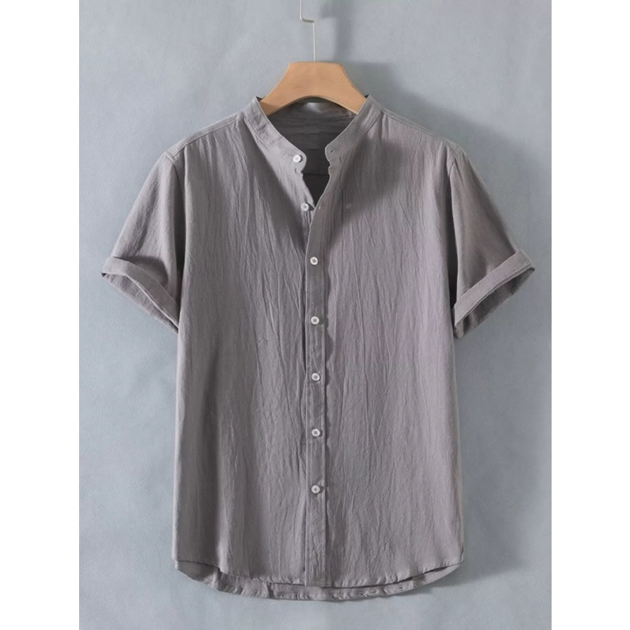 Men’s Plus Size Button Up Short Sleeve Shirt Grey / M Apparel and Accessories