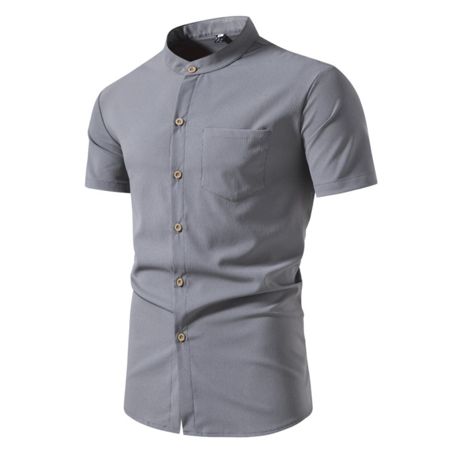 Men’s Plus Size Button Up Short Sleeve Shirt Grey / M Apparel and Accessories