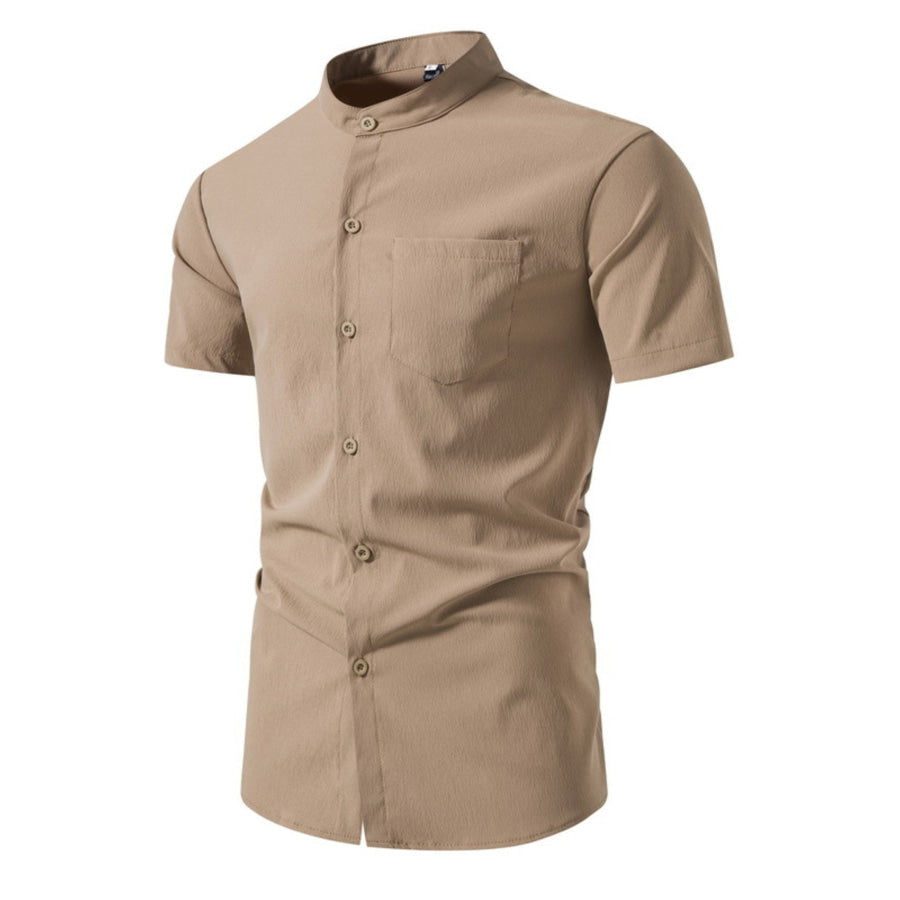 Men’s Plus Size Button Up Short Sleeve Shirt Khaki / M Apparel and Accessories