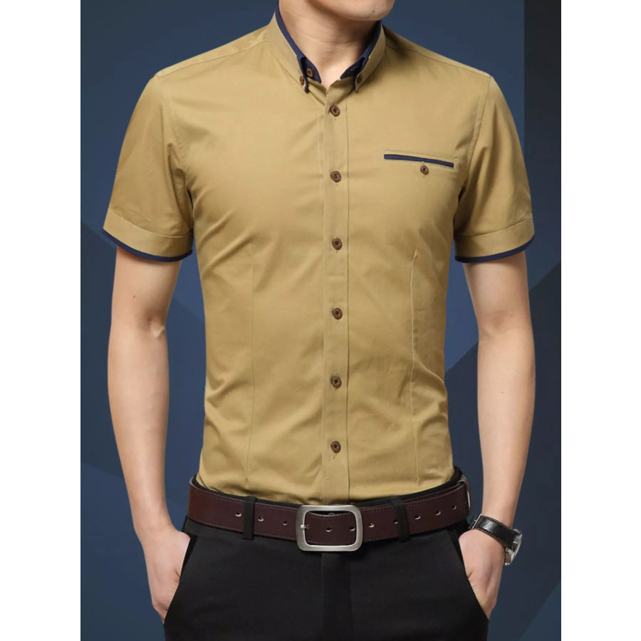 Men’s Plus Size Button Up Short Sleeve Shirt Khaki / M Apparel and Accessories