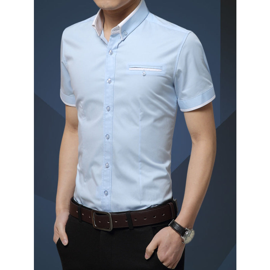 Men’s Plus Size Button Up Short Sleeve Shirt Light Blue / M Apparel and Accessories