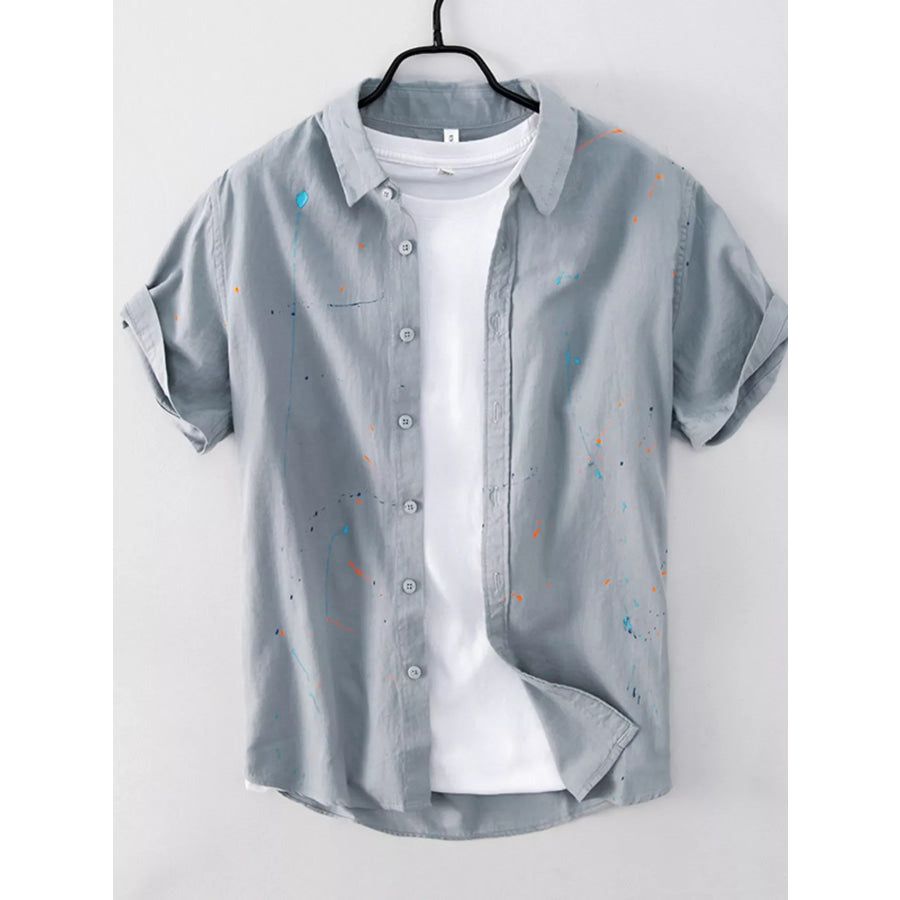 Men’s Plus Size Button Up Short Sleeve Shirt Light Gray / M Apparel and Accessories