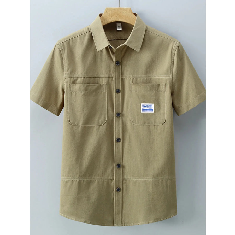 Men’s Plus Size Button Up Short-Sleeve Shirt Olive / M Apparel and Accessories