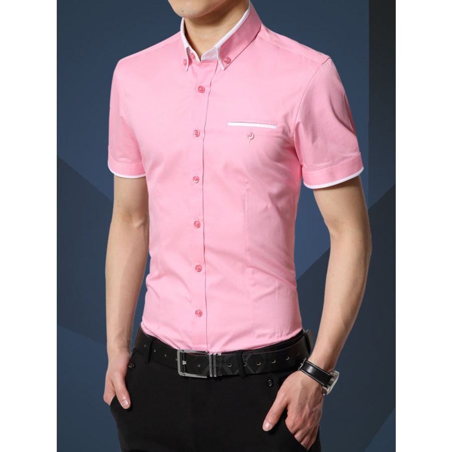 Men’s Plus Size Button Up Short Sleeve Shirt Pink / M Apparel and Accessories