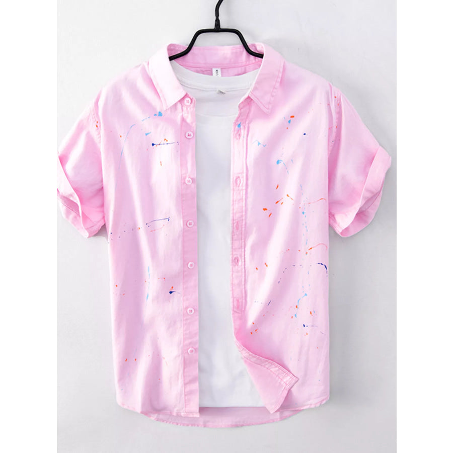Men’s Plus Size Button Up Short Sleeve Shirt Pink / M Apparel and Accessories