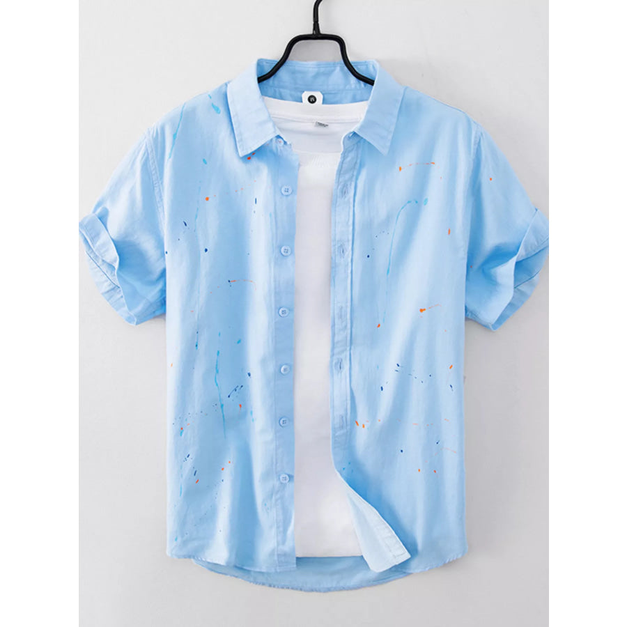 Men’s Plus Size Button Up Short Sleeve Shirt Sky Blue / M Apparel and Accessories