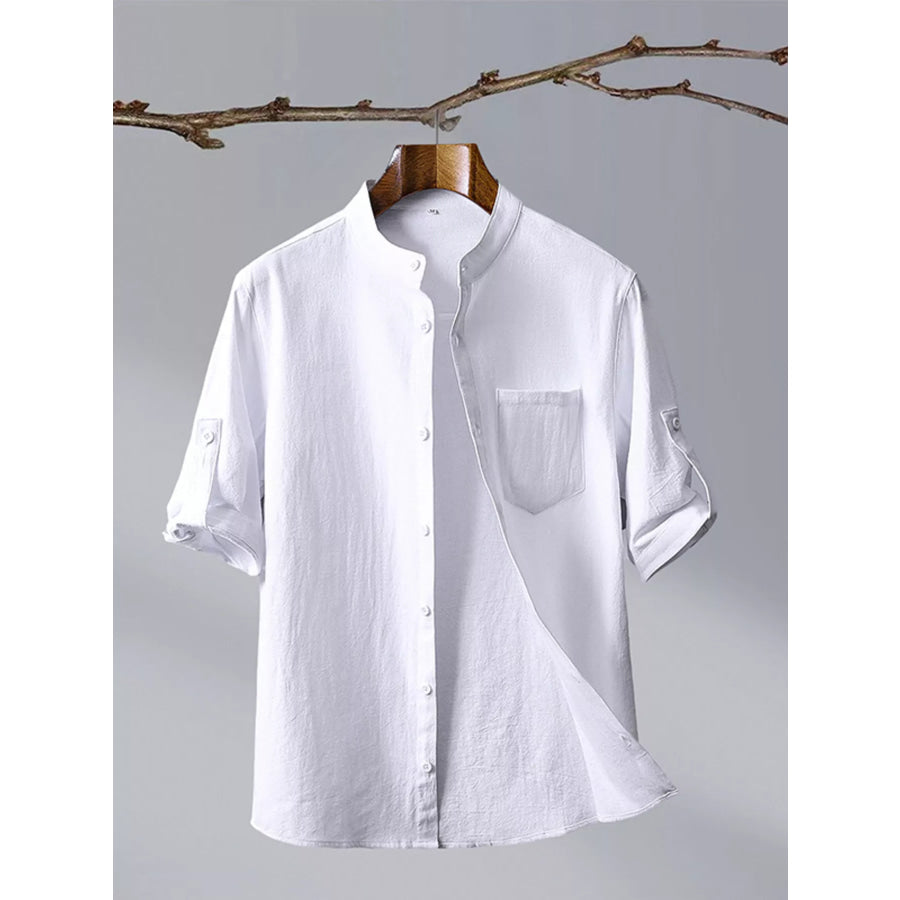 Men’s Plus Size Button Up Short Sleeve Shirt White / M Apparel and Accessories