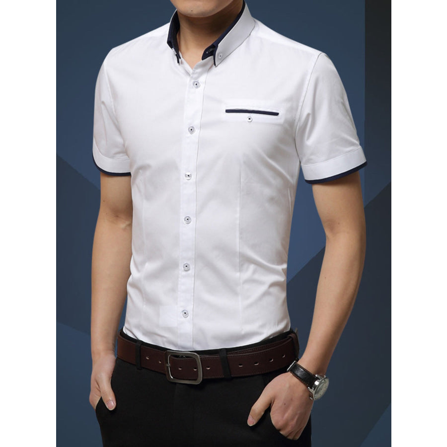 Men’s Plus Size Button Up Short Sleeve Shirt White / M Apparel and Accessories