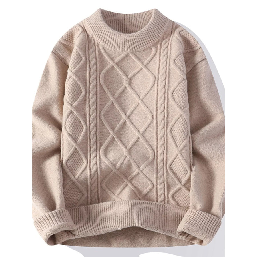 Men’s Plus Size Cable-Knit Crewneck Sweater Khaki / M Apparel and Accessories