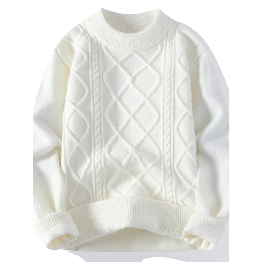 Men’s Plus Size Cable-Knit Crewneck Sweater White / M Apparel and Accessories