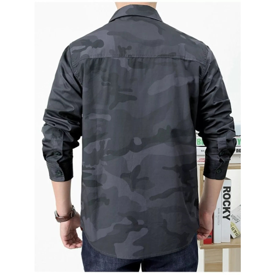 Men’s Plus Size Camouflage Print Long Sleeve Shirt Apparel and Accessories